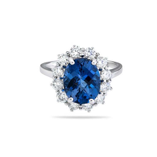 Oval Blue Topaz Halo Ring