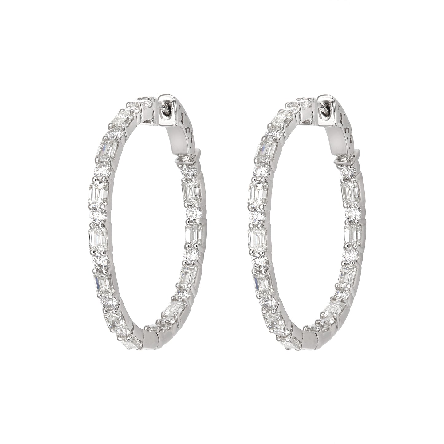 Emerald Cut & Round Alternating Hoops