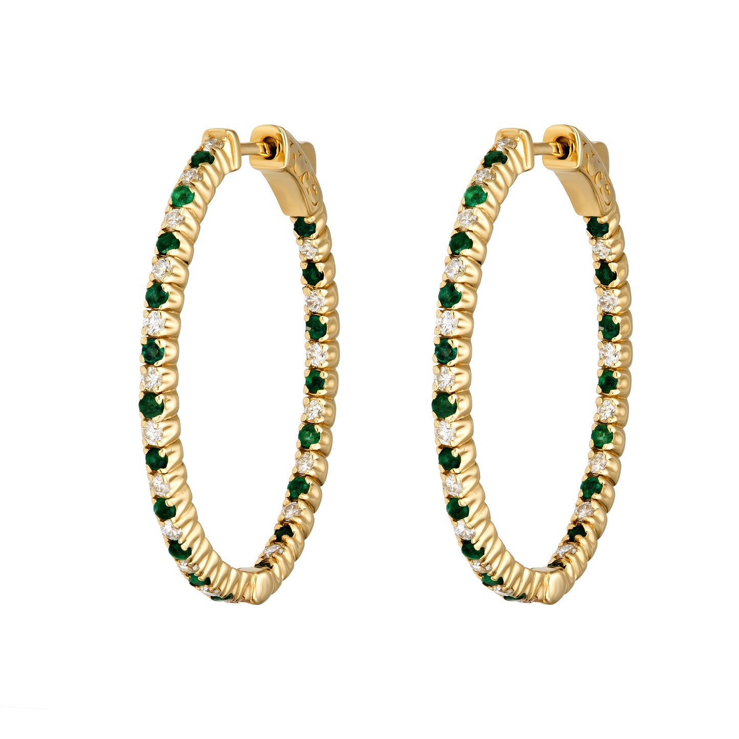 Emerald & Diamond Elongated Tulip Hoops