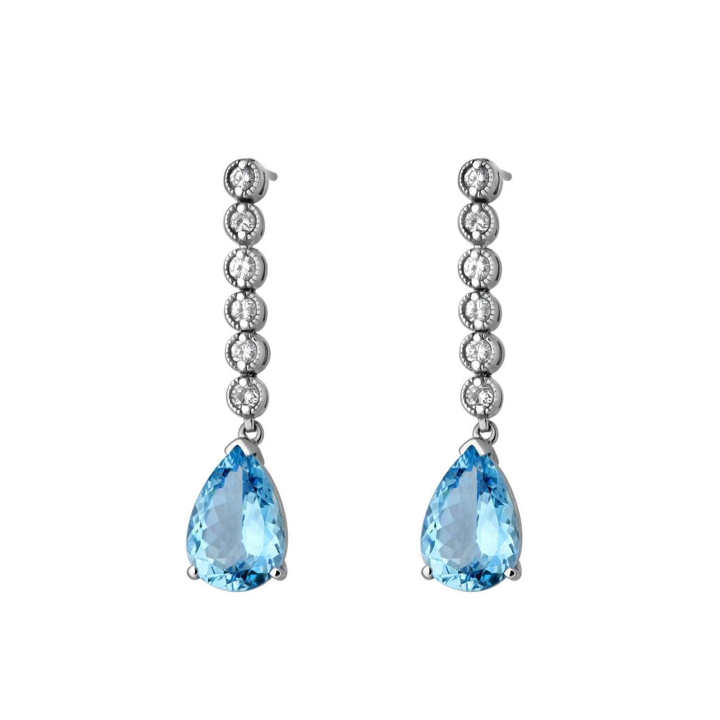 Diamond Drop & Pear Shape Aqua Earrings