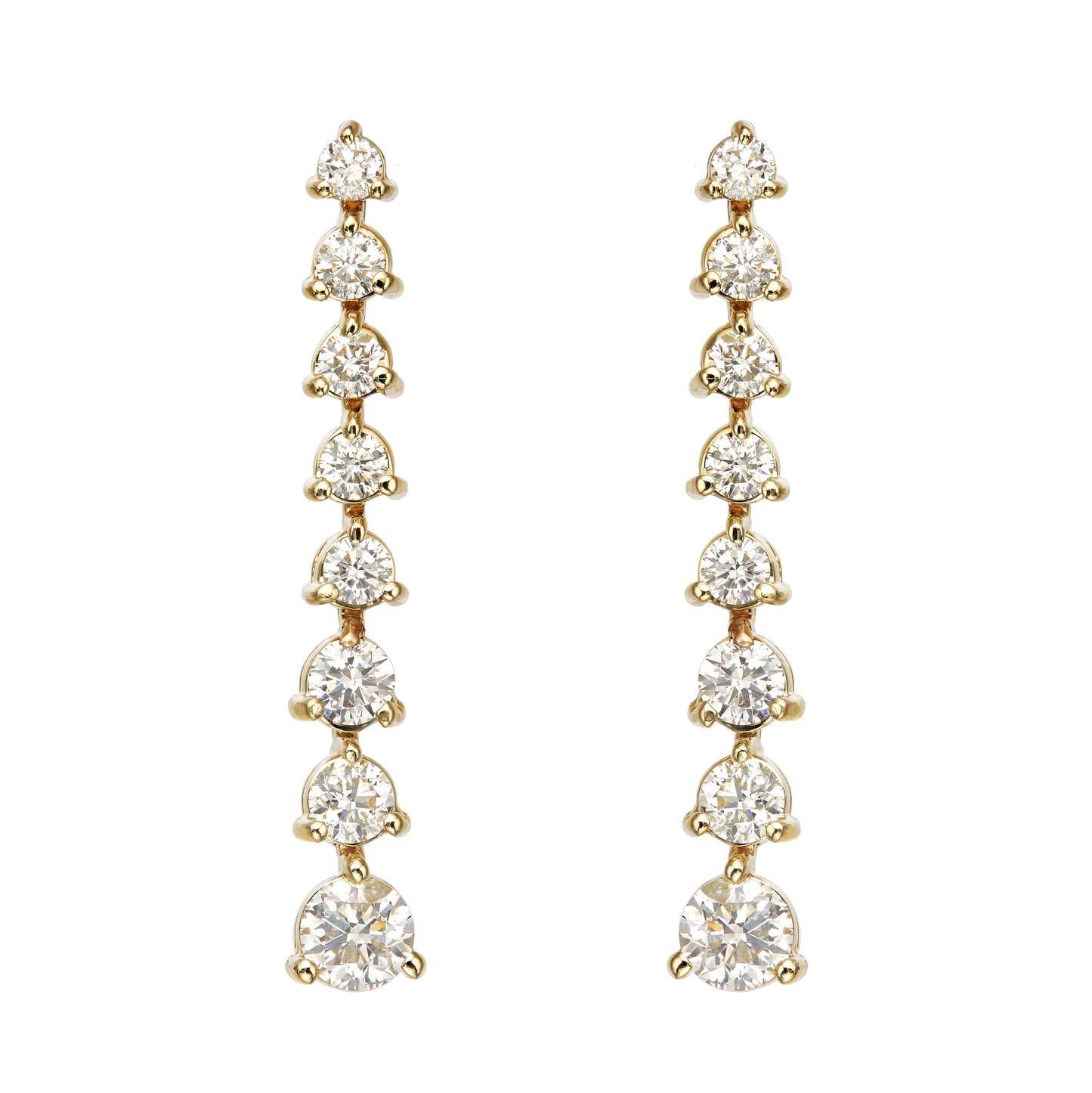 Graduated One Line Drop 3 Prong Earrings