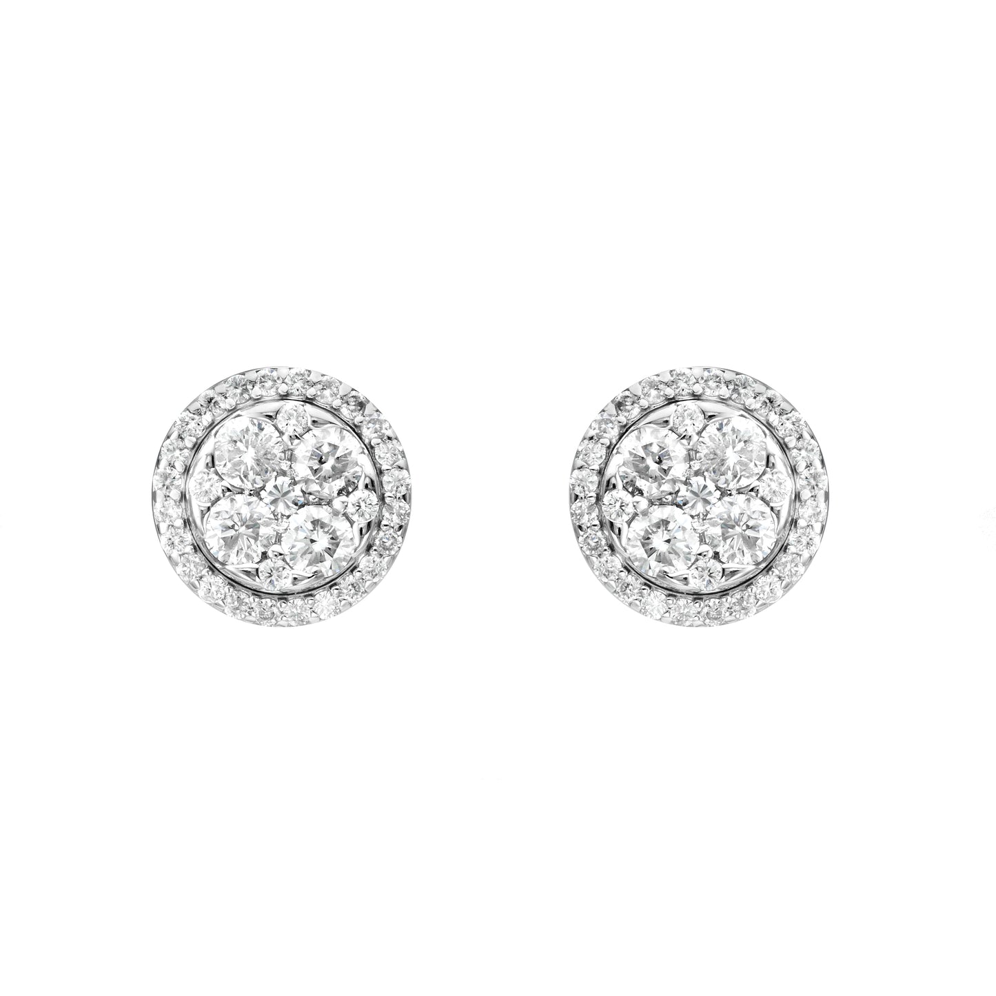 Round Cluster Center Halo Stud Earrings