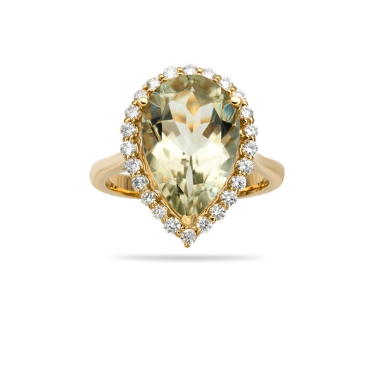 Pear Shape Green Amethyst Halo Ring