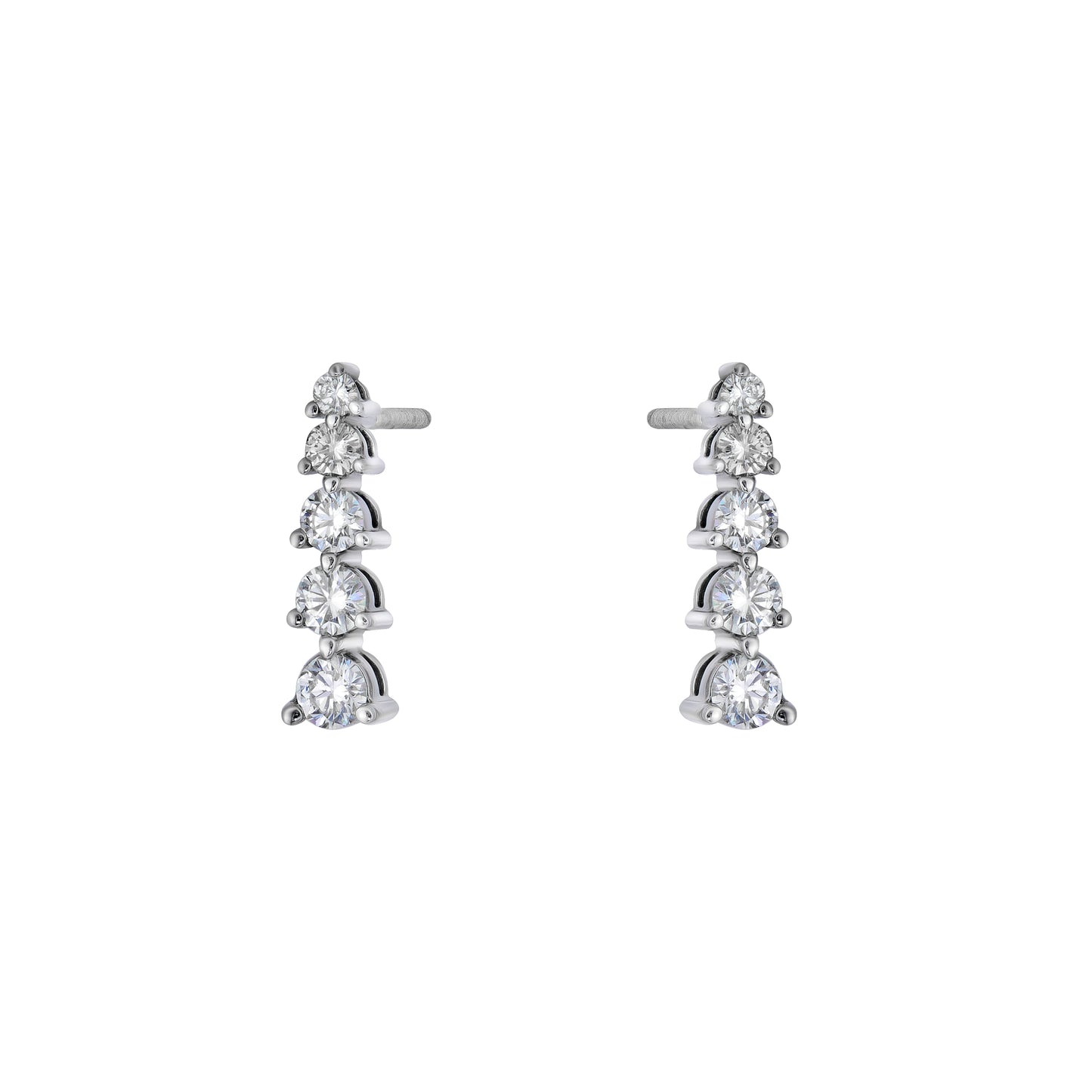 Graduated One Line Drop 3 Prong Earrings