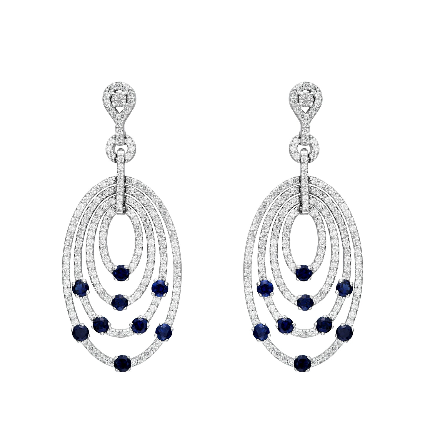 Diamond & Sapphire Multi Row Oval Dangle Earrings