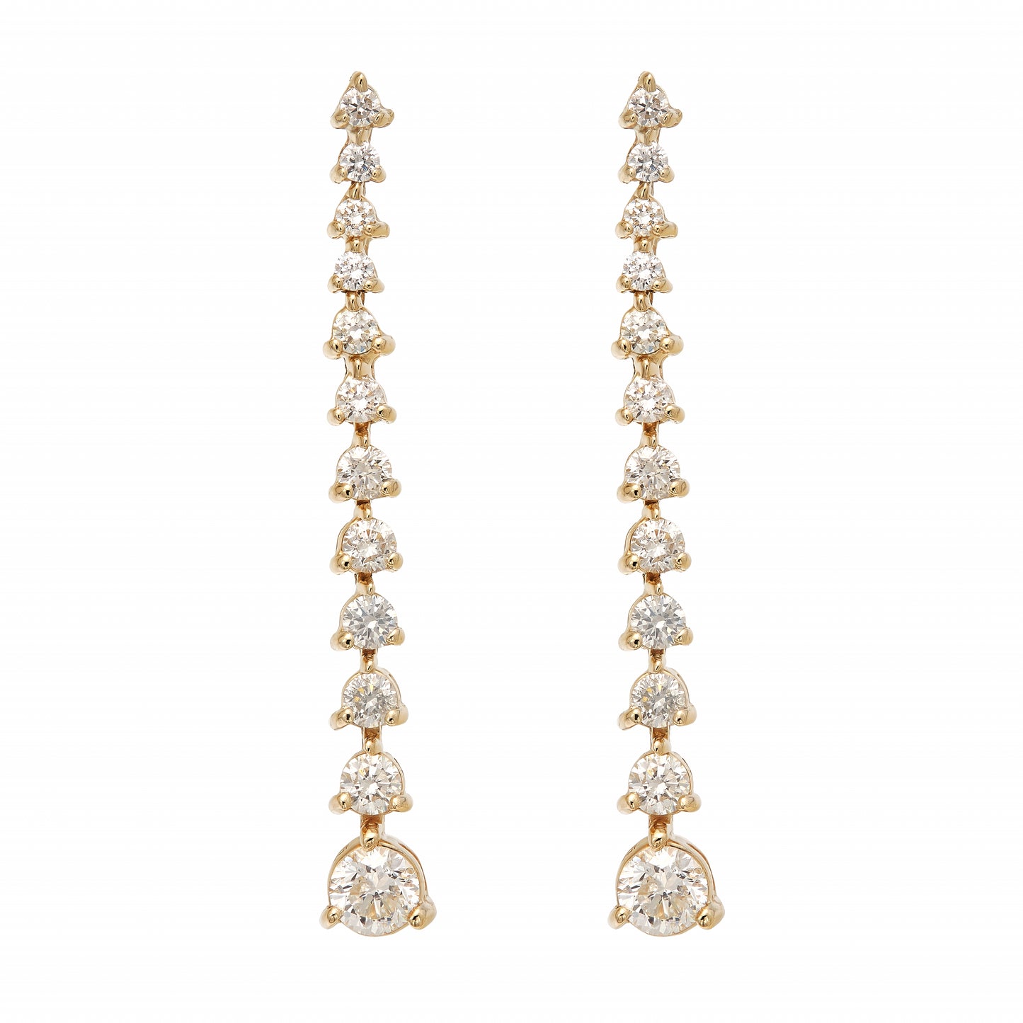 Graduated One Line Drop 3 Prong Earrings