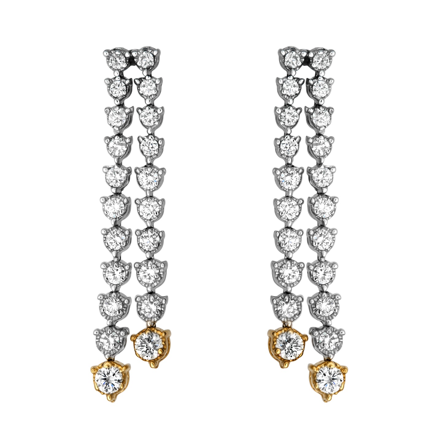 Two Tone Illusion Graduated Double Line Drop Earrings