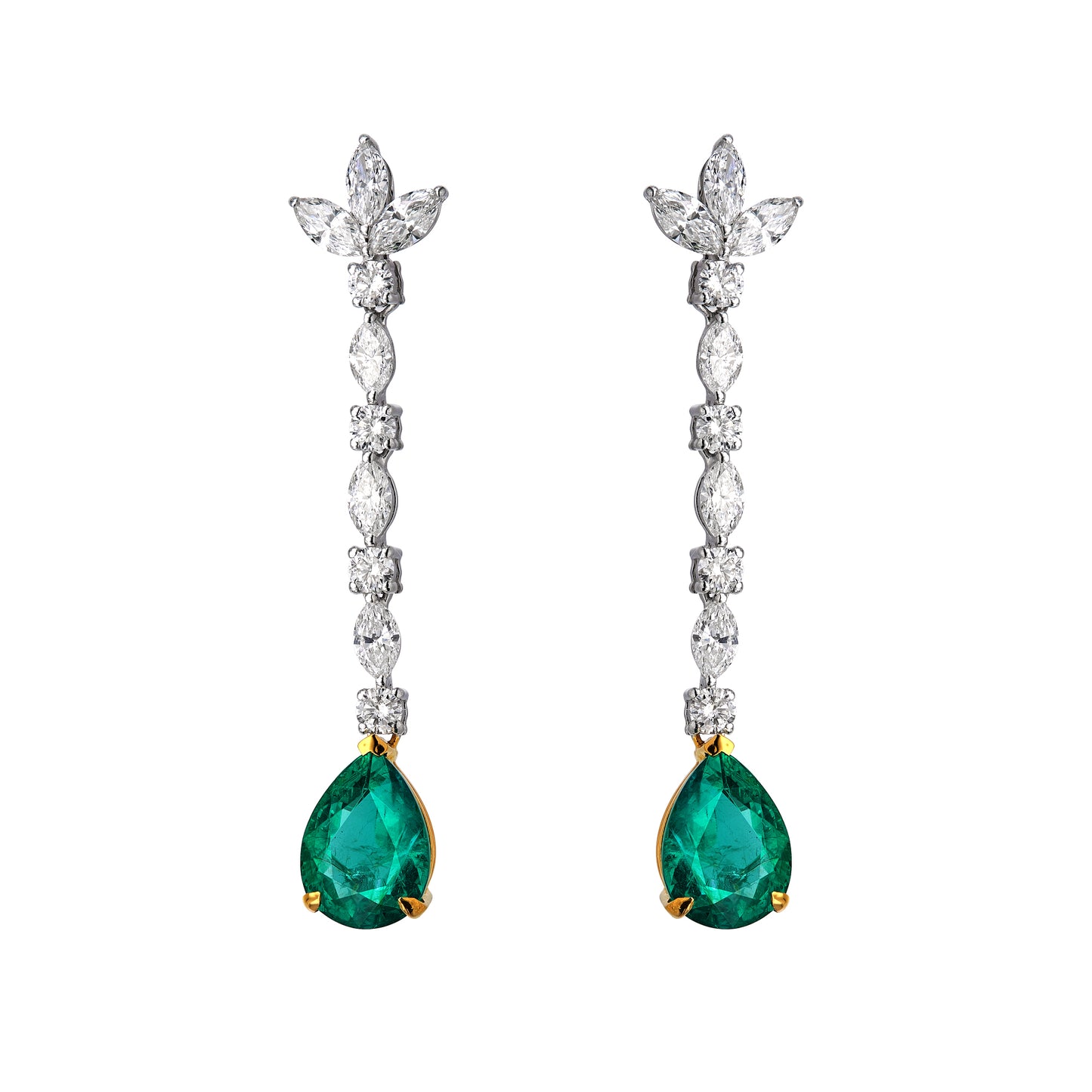 Diamond Trio Drop Emerald Pear Drop Earring