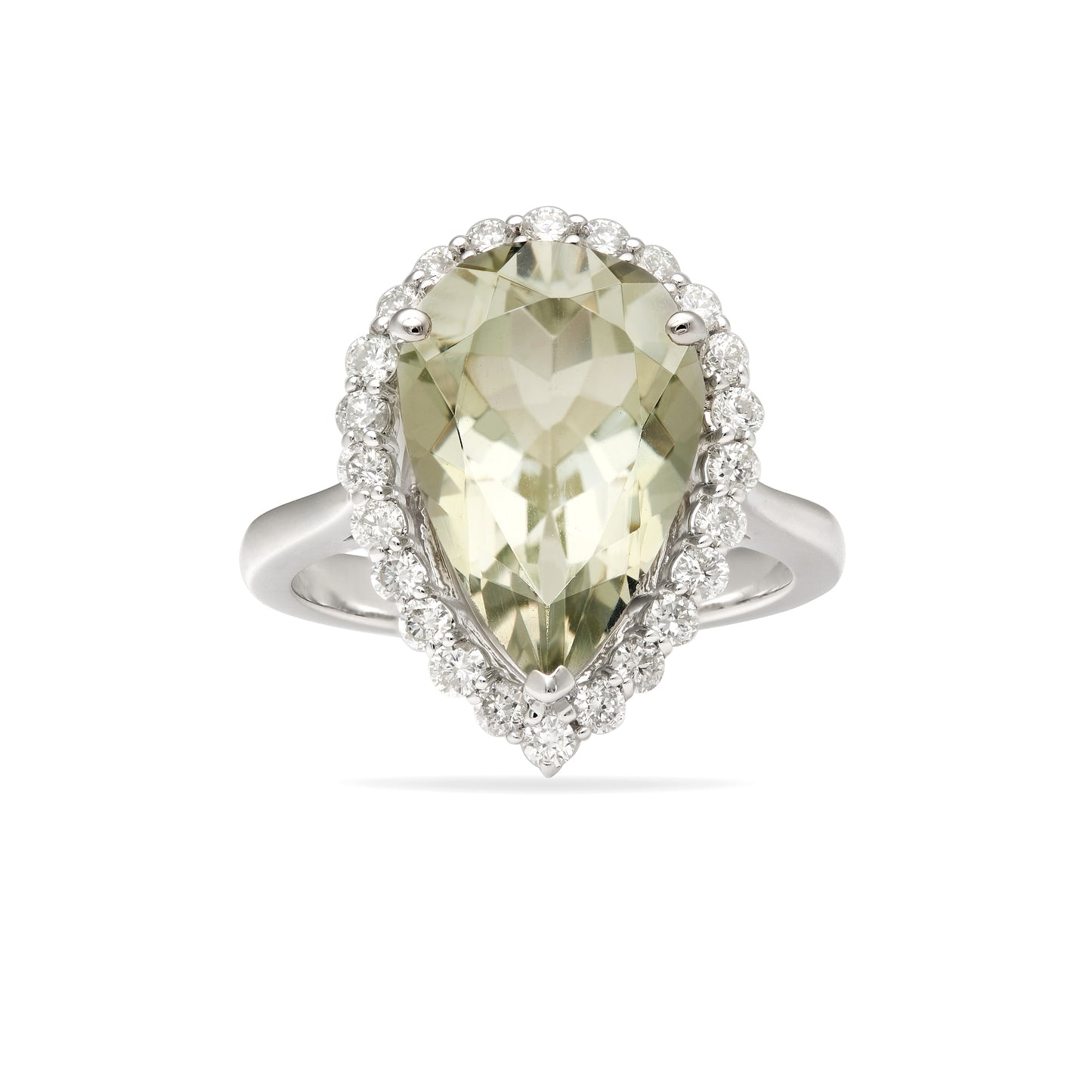 Pear Shape Green Amethyst Halo Ring