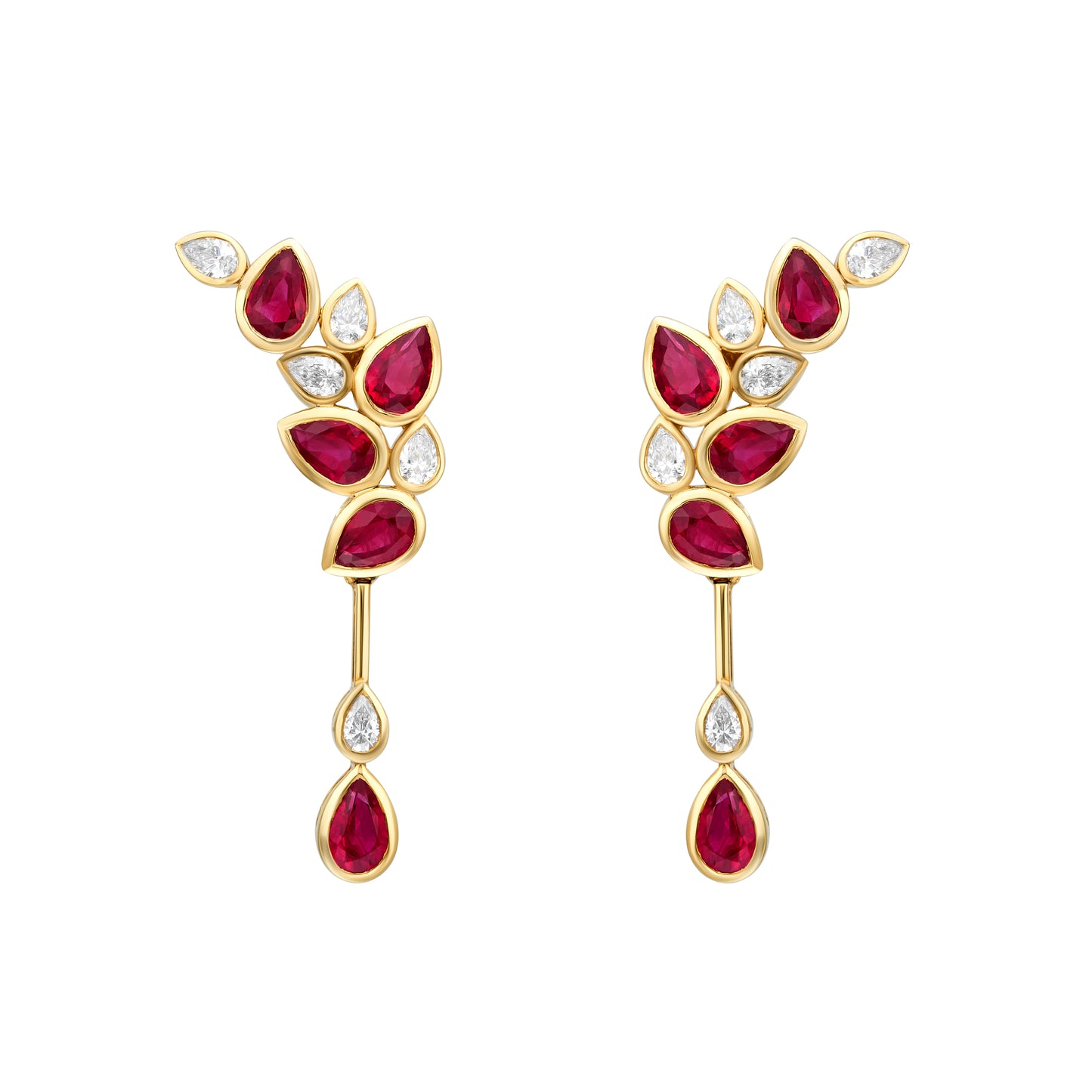 Diamond & Ruby Pear Bezel Drop Earrings