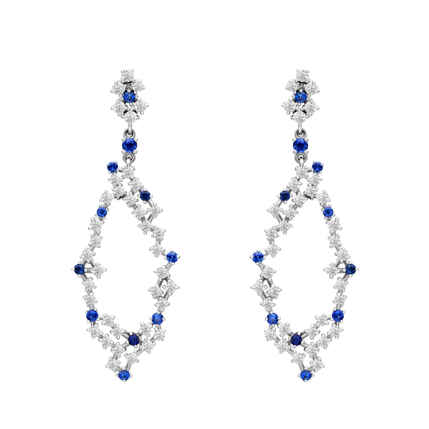 Diamond & Sapphire Hanging Grape Cluster Earrings