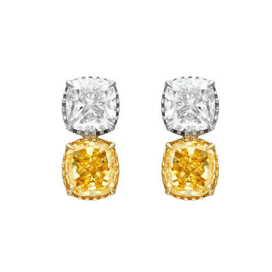 Fancy Yellow & White Diamond Duo Stud Earrings