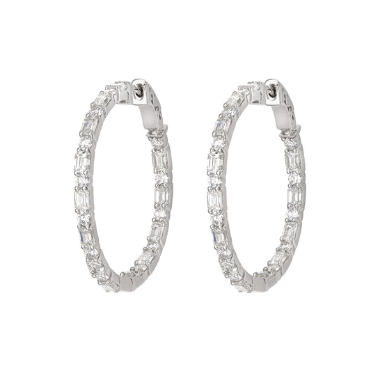 Emerald Cut & Round Alternating Hoops