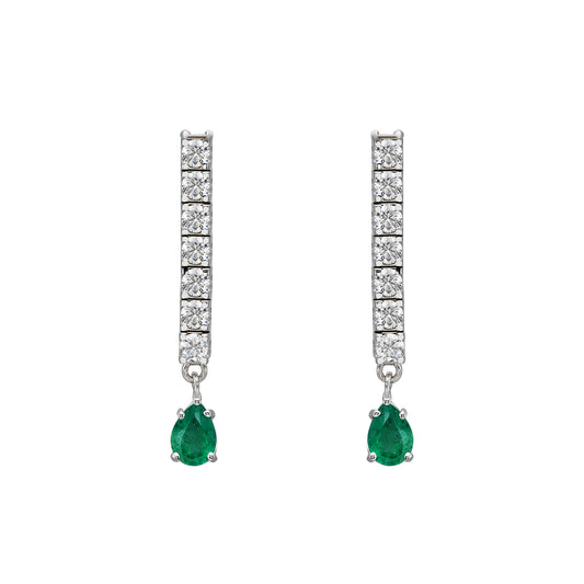Diamond & Pear Emerald Drop Earrings