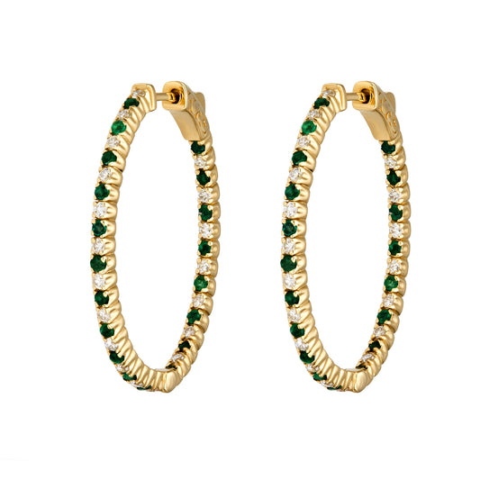 Emerald & Diamond Elongated Tulip Hoops