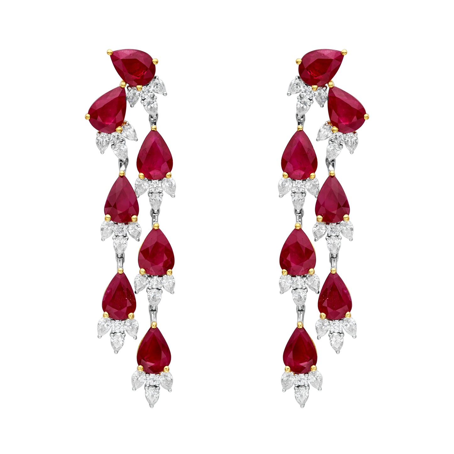 Diamond & Ruby Raining Pear Earrings