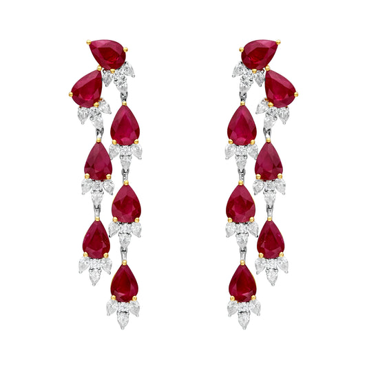 Diamond & Ruby Raining Pear Earrings