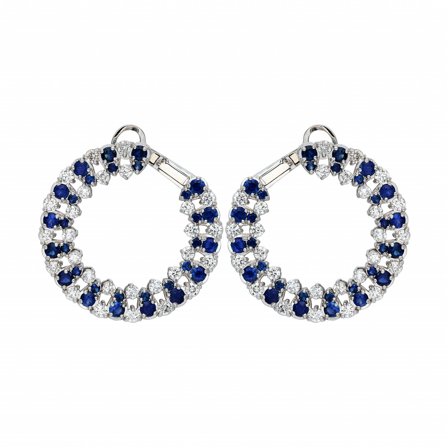 Round Sapphire & Diamond Front Hoops