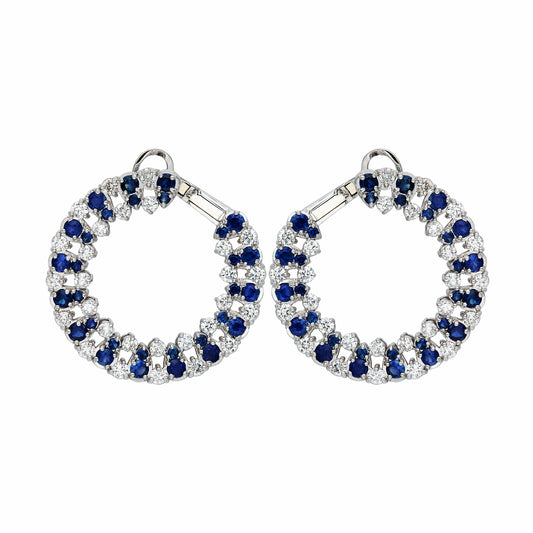 Round Sapphire & Diamond Front Hoops