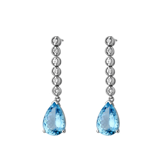 Diamond Drop & Pear Shape Aqua Earrings