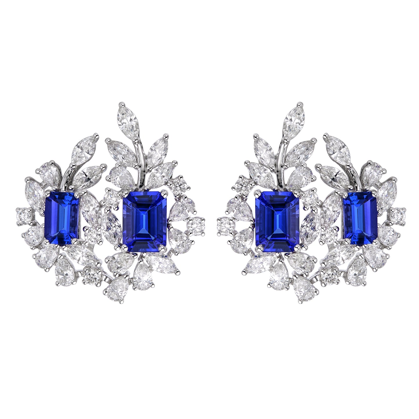 Tanzanite Duo & Diamond Leaf Earrings