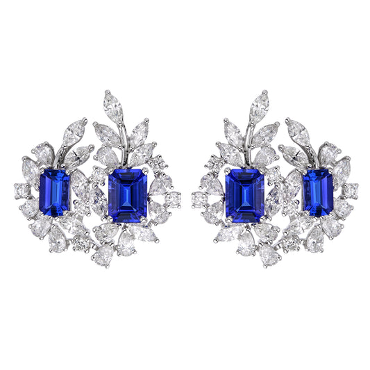 Tanzanite Duo & Diamond Leaf Earrings