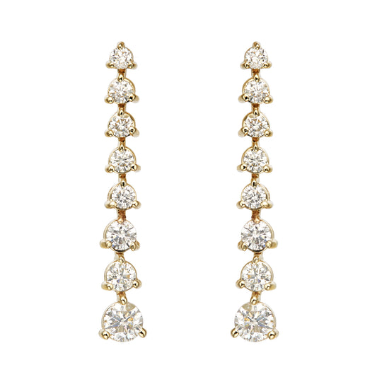 Graduated One Line Drop 3 Prong Earrings