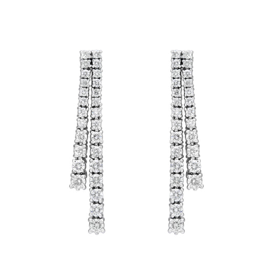 Double Line Four Prong Graduated Drop Earrings