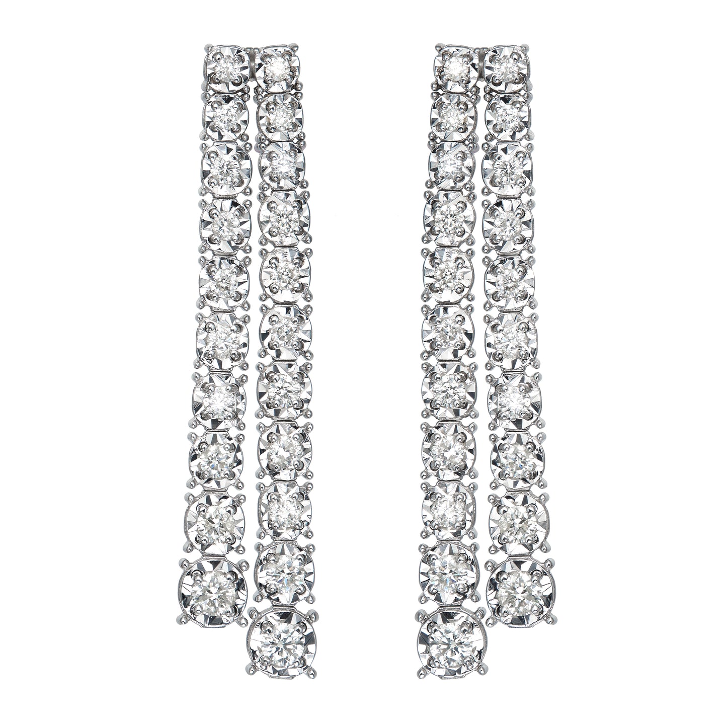 Graduated Dia Cut Illusion Double Line Drop Earrings