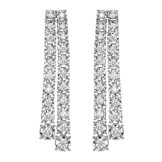 Graduated Dia Cut Illusion Double Line Drop Earrings