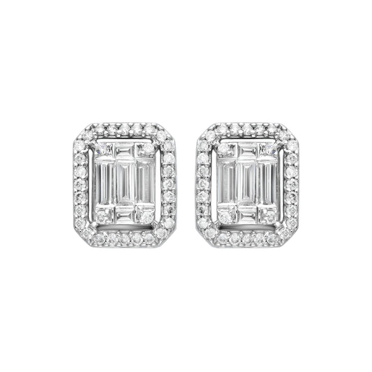 Studs Emerald Halo Illusion Earrings