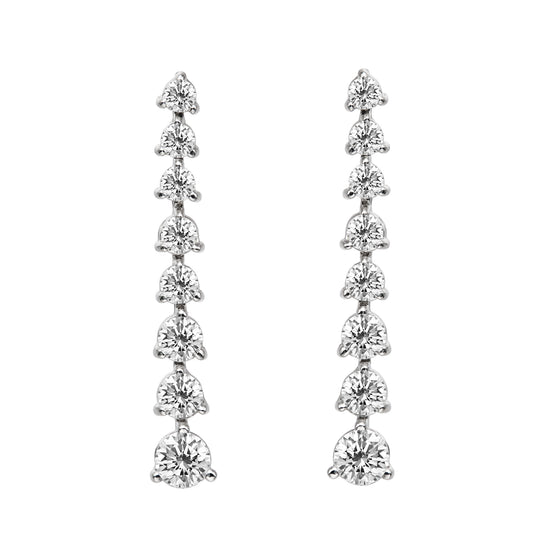 Graduated One Line Drop 3 Prong Earrings
