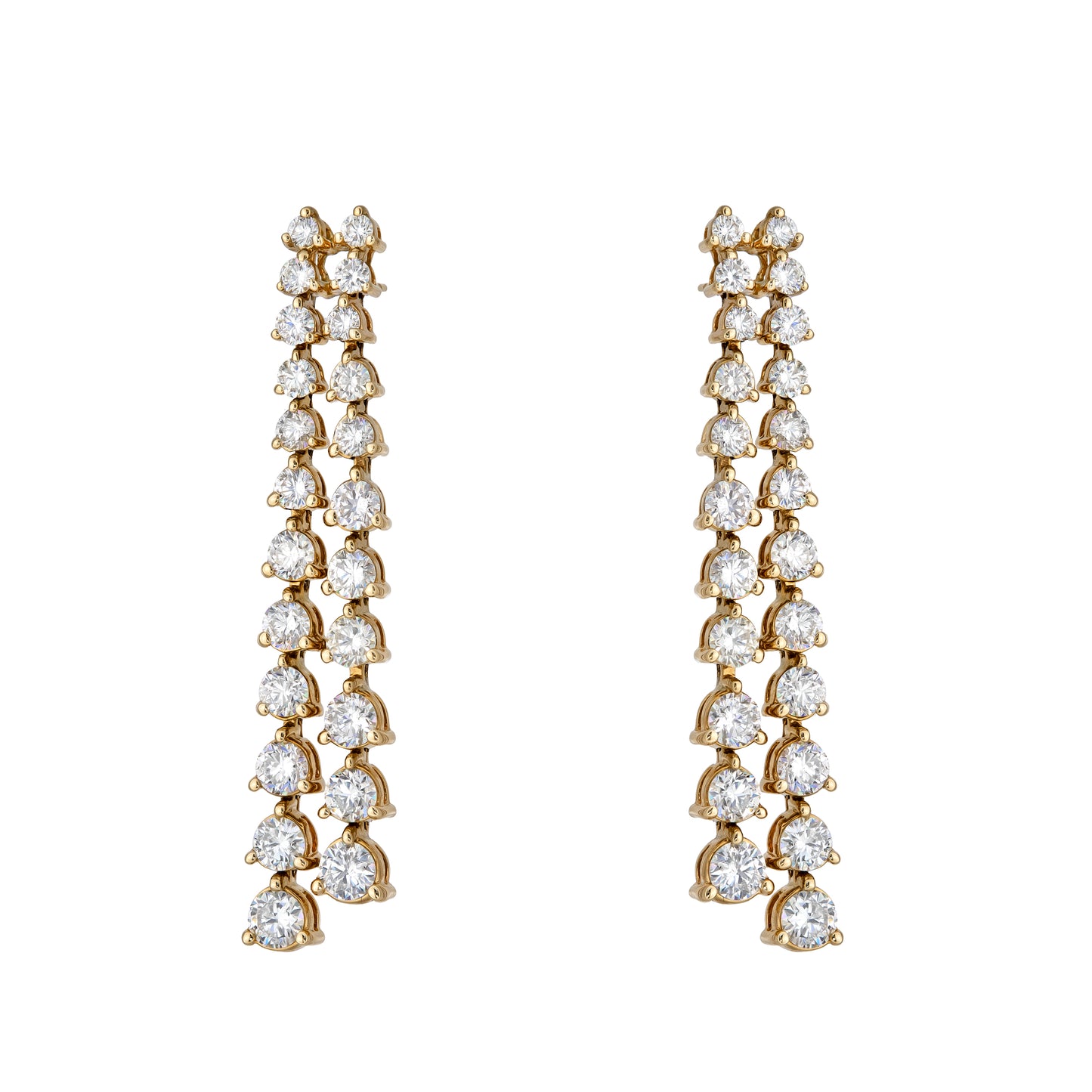 Double Line Three Prong Graduated Drop Earrings