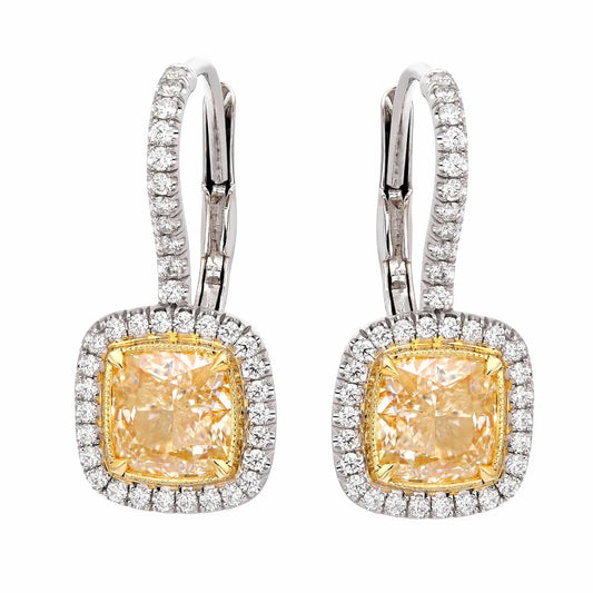 Fancy Yellow Diamond Halo Earrings