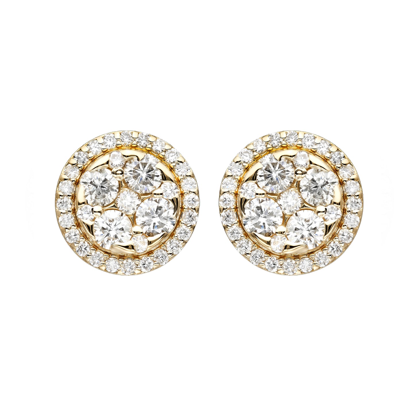 Round Cluster Center Halo Stud Earrings