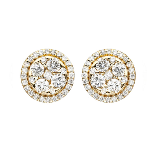 Round Cluster Center Halo Stud Earrings