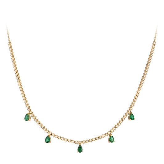 Diamond Tennis & Emerald Pear Station Half Necklace