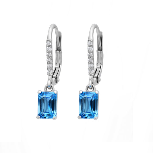 Diamond & Blue Topaz Drop Hoop Earrings