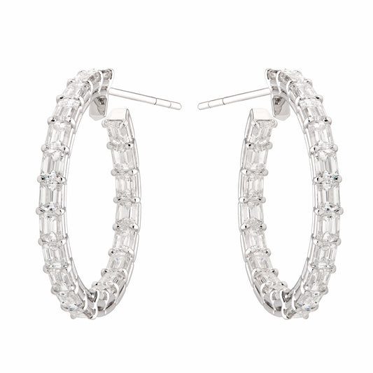 Emerald Cut Diamond Hoops