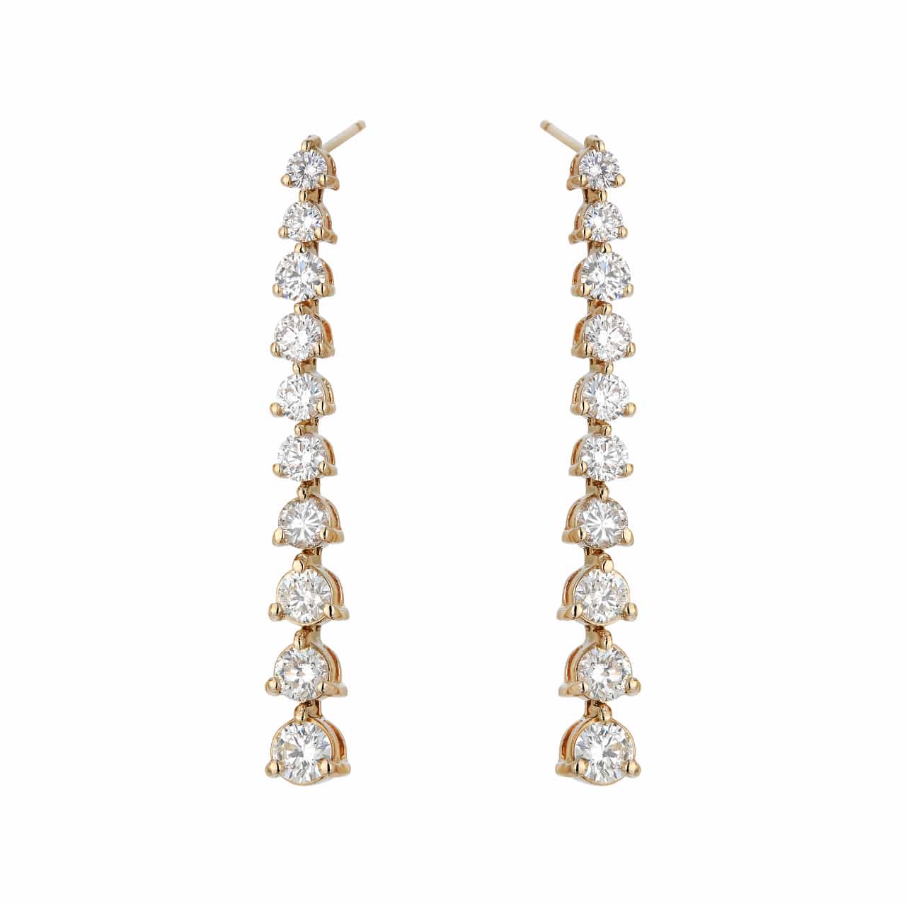 Graduated One Line Drop 3 Prong Earrings