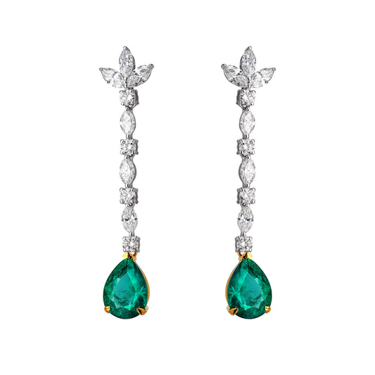 Diamond Trio Drop Emerald Pear Drop Earring