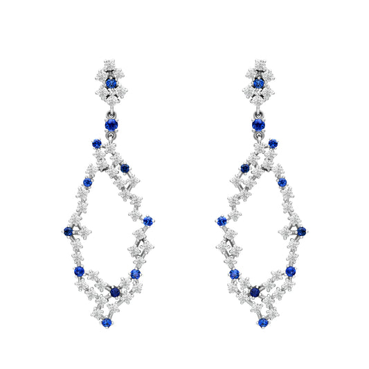 Diamond & Sapphire Hanging Grape Cluster Earrings